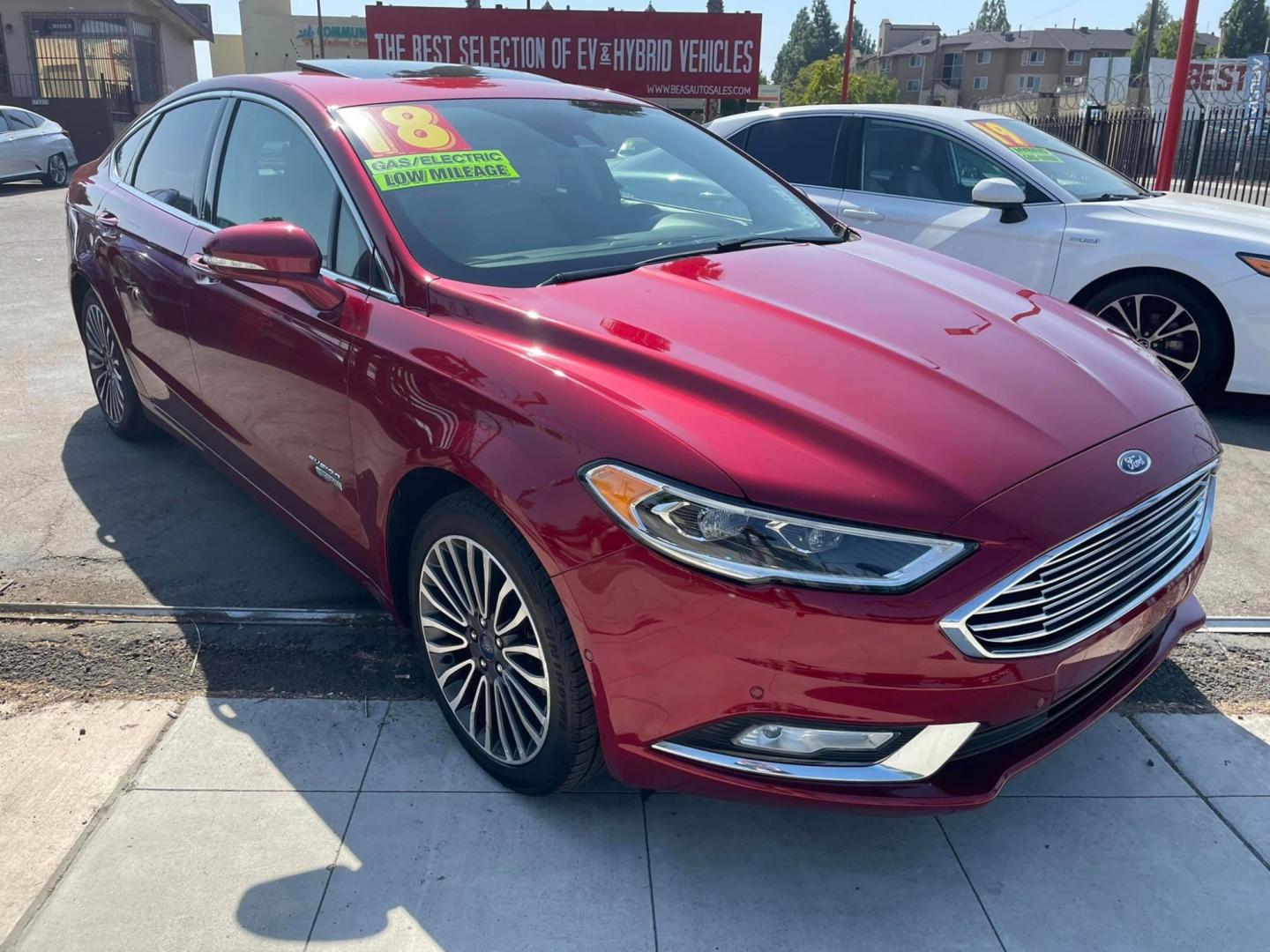 2018 RED /GRAY Ford Fusion Energi Titanium (3FA6P0SUXJR) with an 2.0L L4 DOHC 16V HYBRID engine, CVT transmission, located at 744 E Miner Ave, Stockton, CA, 95202, (209) 944-5770, 37.956863, -121.282082 - Photo#1