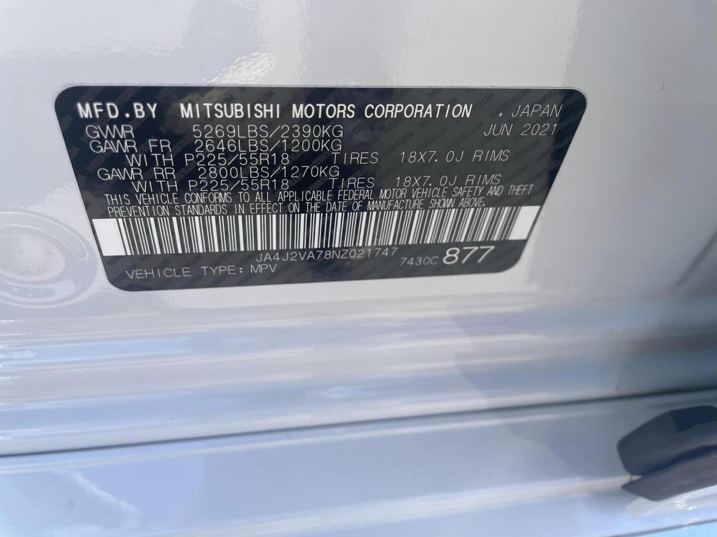 2022 WHITE /BLACK Mitsubishi Outlander PHEV SEL (JA4J2VA78NZ) with an 2.0L L4 DOHC 16V HYBRID engine, 1A transmission, located at 744 E Miner Ave, Stockton, CA, 95202, (209) 944-5770, 37.956863, -121.282082 - PLUS TAXES AND FEES - Photo#12